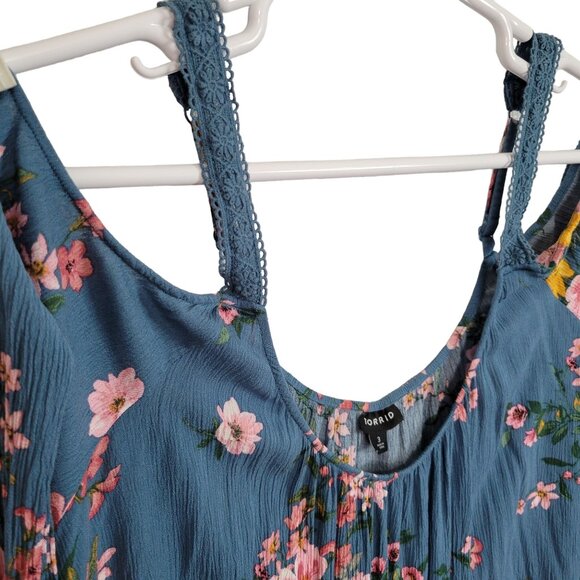 Torrid 3 Size 3X Top Floral Cold Shoulder Crinkle Adjustable Lace Straps Blue - Picture 3 of 9